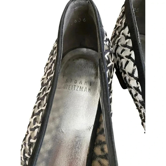 Stuart Weitzman Women's Woven Leather & Mesh Upper Basket Bow Flats Size 7.5 - Picture 4 of 5